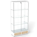 Glass Display Cabinet With LED Lights, Tempered Glass Doors, Large Drawers, 2 Door Storage Case With 4 Shelves - Natural / White by HouseOfZazla