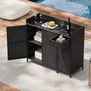 K&K 47.5"W Wicker Outdoor Storage Cabinet with Tempered Glass Top by HouseOfZazla
