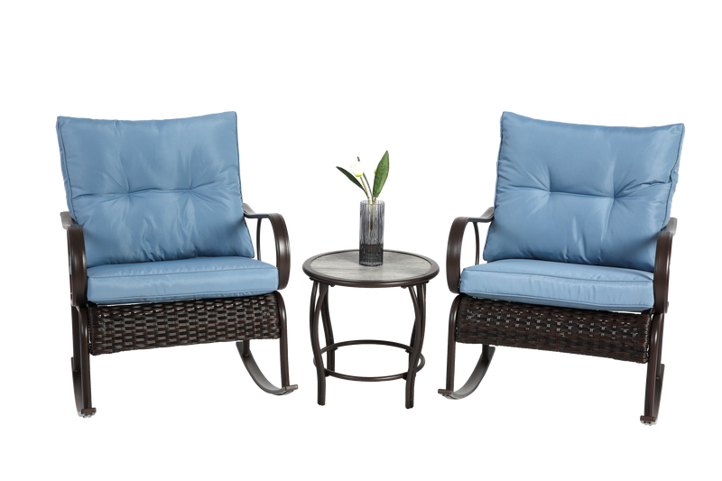 3 Pieces Patio Furniture Set Rocking Bistro Set Outdoor Rattan Conversation with Coffee Table for Garden Balcony Backyard Poolside