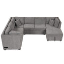 U-Shaped Sectional Sofa Pull Out Sofa Bed With Two USB Ports, Two Power Sockets, Three Back Pillows And A Storage Chaise For Living Room by HouseOfZazla