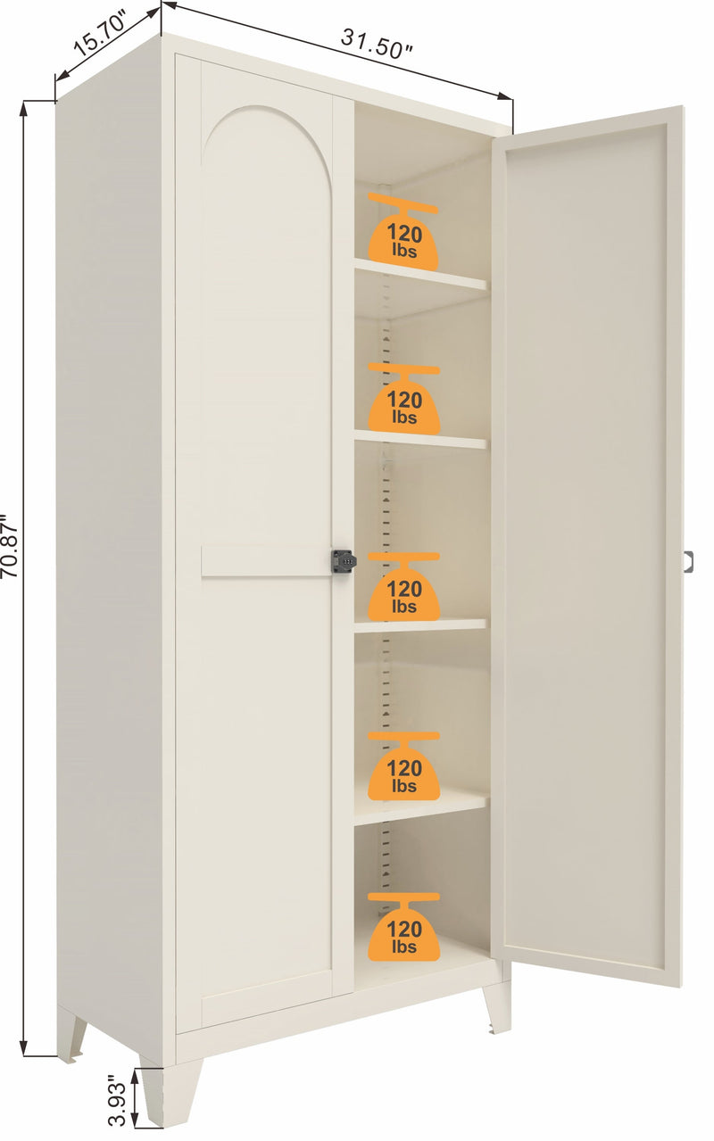 71'' 2 Shapely Door Cabinet With Lock, Metal Storage Cabinet with Doors and Adjustable Shelves, for Kitchen, Bedroom, Living Room(Beige)