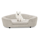OVERSIZED Size Oval Semi-Enclosed Dog Sofa - Durable Linen Material, Button-Tufted Backrest, High-Center Low-Sides Support & Plush Comfort-Beige