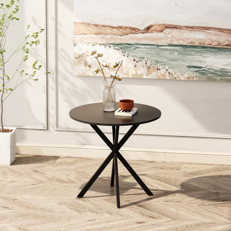 31.5" Modern Round Dining Table with Crossed Legs, Black Occasional Table, Two Piece Detachable Table Top, Matte Finish Iron Legs