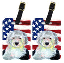 USA American Flag with Old English Sheepdog Luggage Tag