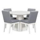 5-piece Dining Set Retro Round Table with 4 Upholstered Chairs for Living Room, Dining Room (White)
