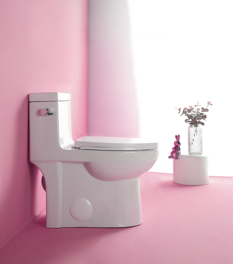 15 1/8 Inch 1.28 GPF 1-Piece Elongated Toilet with Soft-Close Seat - Gloss White 23T03-GW