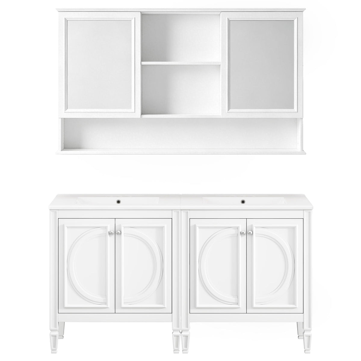Double Sink Bathroom Vanity Set with Wall Mount Mirror Cabinet, photo 2 of 40