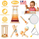 8Pcs Toddler Musical Toys Wooden Montessori Musical Instruments with Xylophone Tambourine Maracas for Boys Girls Aged 3 4 5 Years Old