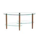 Transparent Oval Glass Coffee Table, Modern Table In Living Room Oak Wood Leg Tea Table 3-Layer Glass Table by Unique Piece Furniture