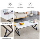 A modern minimalist style white marble patterned coffee table with black metal legs. Computer desk. Game table. Tea table. CT-XX
