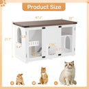 47.25' Large Cat Litter Box Enclosure with LED Light, Hidden Litter Box Furniture, Cat House with Stairs and Cat Scratching Post, Cat Cabinet Side Table with Smart Doors for Living Room, White