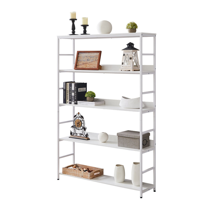 5-Tier Home Office Bookcase Open Bookshelf Storage Large 5 Shelf Bookshelf Furniture with Metal Frame, White