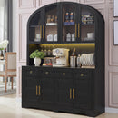 K&K 75.8" Tall Arched Kitchen Pantry Cabinet with LED & Charging Station