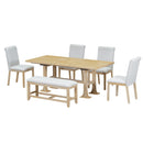 Topmax - 6 Piece Farmhouse Extendable Dining Table Set Trestle Kitchen Table Set With Removable Leaf And Upholstered Dining Chair And Bench For Dining Room by HouseOfZazla