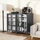 Media Storage Cabinet With Wheels, 4 Adjustable Glass Shelves & Door, Heavy-Duty - Black by HouseOfZazla