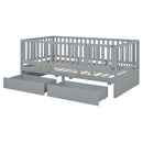 Daybed With Fence Guardrails And 2 Drawers, Split Into Independent Floor Bed & Daybed by HouseOfZazla