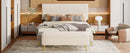 2 Pieces Bedroom Sets Queen Size Upholstered Bed Frame, Modern Corduroy Storage Ottoman,Beige