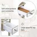 43" Dressing Table Set with Mirrored Drawers and Stool, Tri-fold Mirror, Makeup Vanity Set for Bedroom, Gold