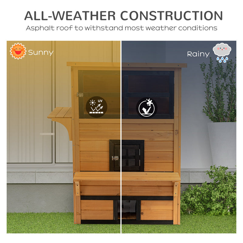 3-Story Cat House Feral Cat Shelter, Outdoor Kitten Condo with Raised Floor, Asphalt Roof, Escape Doors, Jumping Platforms, Yellow