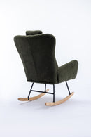 35.5 inch Rocking Chair, Soft Teddy Velvet Fabric Rocking Chair for Nursery, Comfy Wingback Glider Rocker with Safe Solid Wood Base for Living Room Bedroom Balcony (dark green)