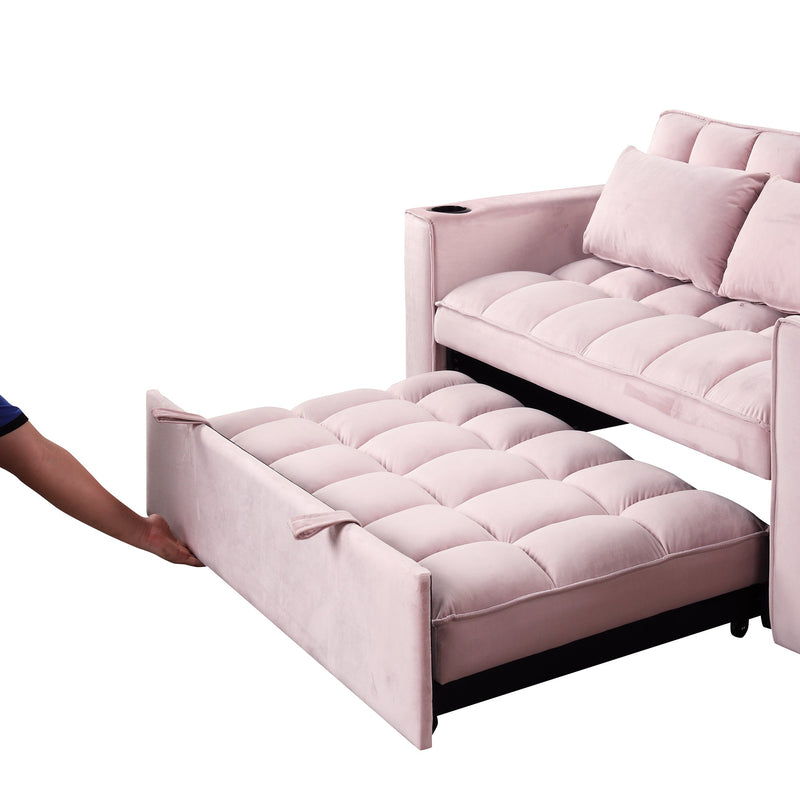 55.3" 4-1 Multi-functional Sofa Bed with Cup Holder and USB Port for Living Room or Apartments Pink