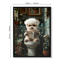 Framed Bathroom Decor, Cute Puppy Wall Art In Picture Frame, 3D Canvas Print - Indigo / White