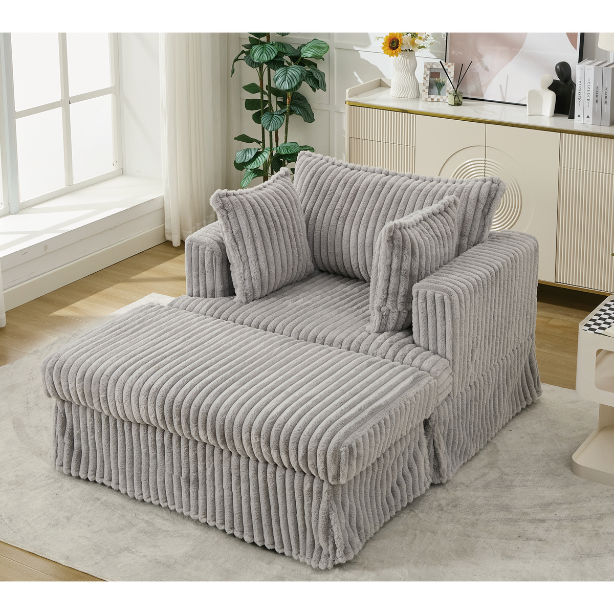 47.7'' Oversized Corduroy Chaise Longue with Ottoman, photo 5 of 10