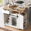 Modern Style 2 In 1 Pet Friendly Dog Crate Kitchen Island End Table Metal Pine - Natural / White by Unique Piece Furniture