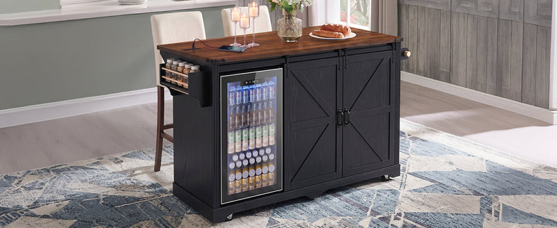 K&K 72" Farmhouse Kitchen Island with Fridge Storage Space & Power Outlet, photo 3 of 10