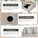 U-Shaped Sectional Sofa Pull-Out Sofa Bed With Two USB Ports, A Storage Chaise Lounge And Four Back Pillows For Living Room by HouseOfZazla