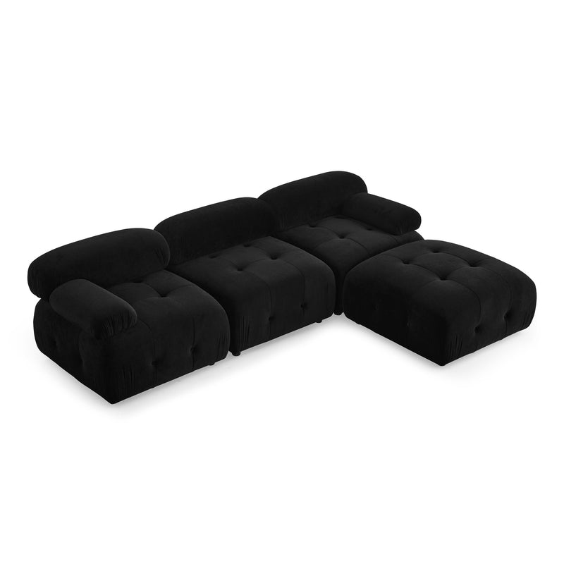 Walker Edison | Black Velvet Cloud Modular Sectional Couch w Ottoman