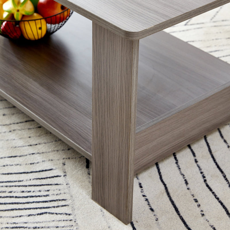 A modern and practical gray textured coffee table,tea table.Double layered coffee table made of MDF material,. Suitable for living room,bedroom and study room. 43.3"x21.6"x16.5" CT-16