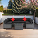 5 Pieces PE Rattan sectional Outdoor Furniture Cushioned U Sofa set with 2 Pillow Grey wicker + Black Cushion