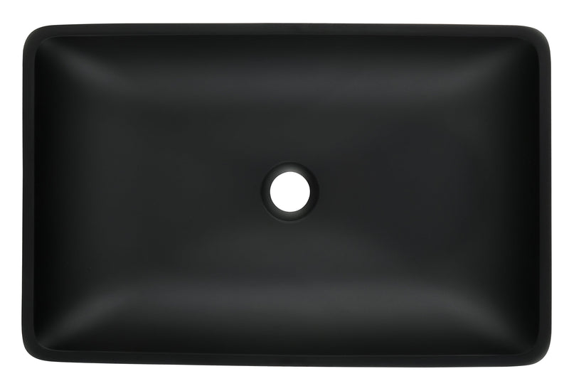 14.38" L -22.25" W -4-3/8 in. H Matte Shell Glass Rectangular Vessel Bathroom Sink in Black with Faucet and Pop-Up Drain in Matte Black