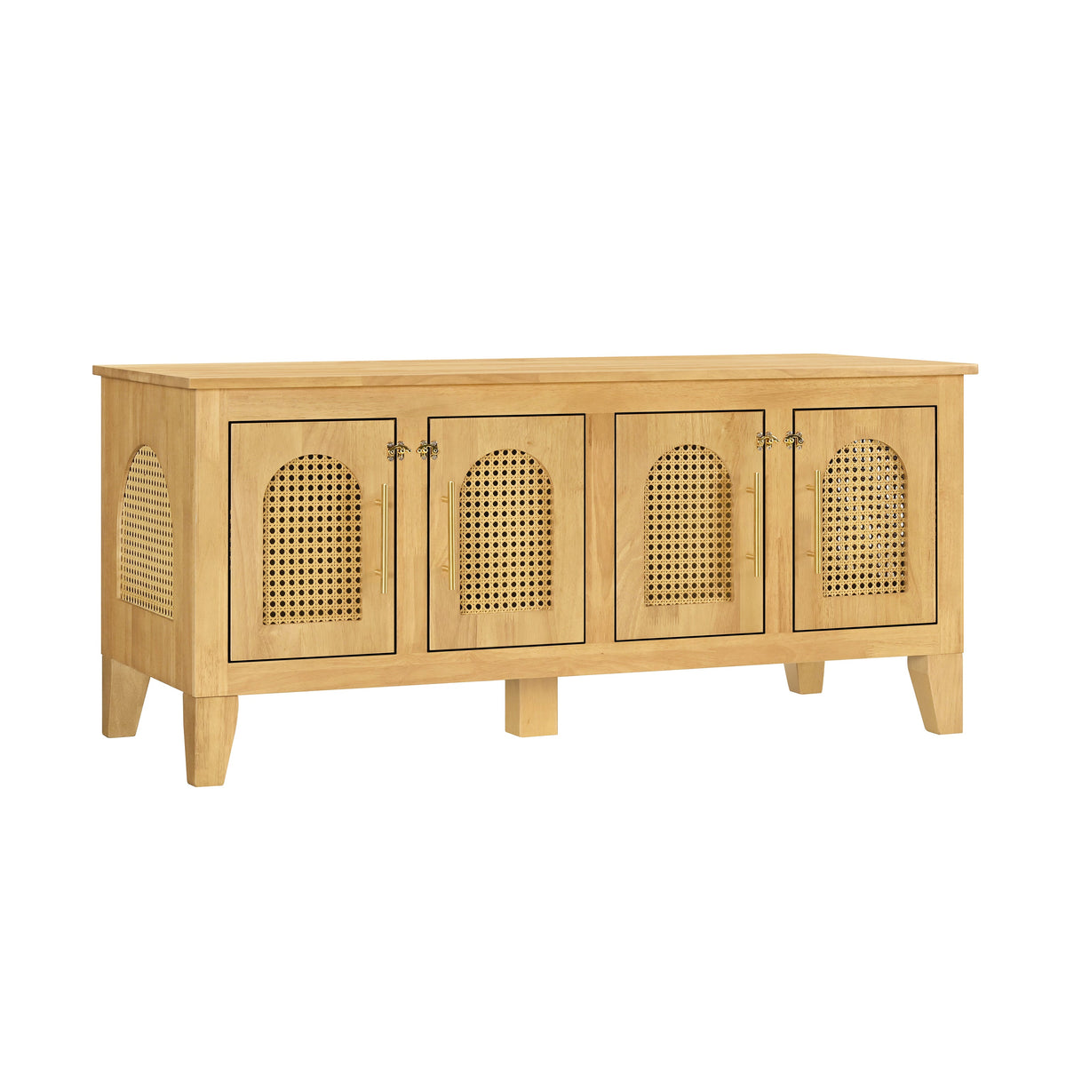 Lars Indoor Rattan Decorated Rubber Wood Dog Crate Cabinet, photo 6 of 10