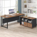 L-Shaped Executive Desk With Mobile File Cabinet, Large Home Office Workstation With Drawers And Shelves - Brown / Black by HouseOfZazla