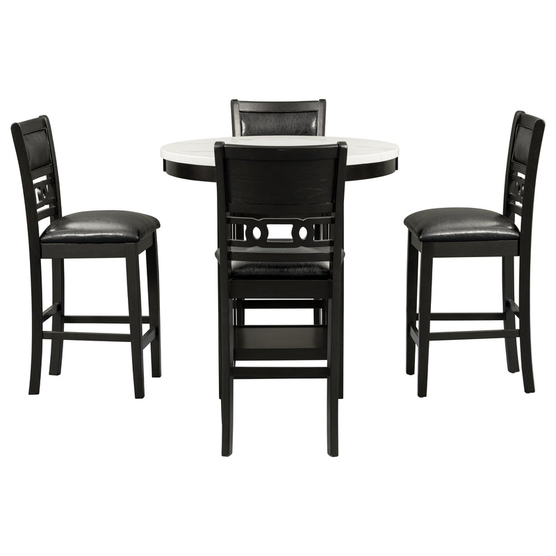 5-piece Counter Height Dining Round Table Set with One Faux Marble Top Dining Table and Four PU-leather Chairs,Dark Espresso