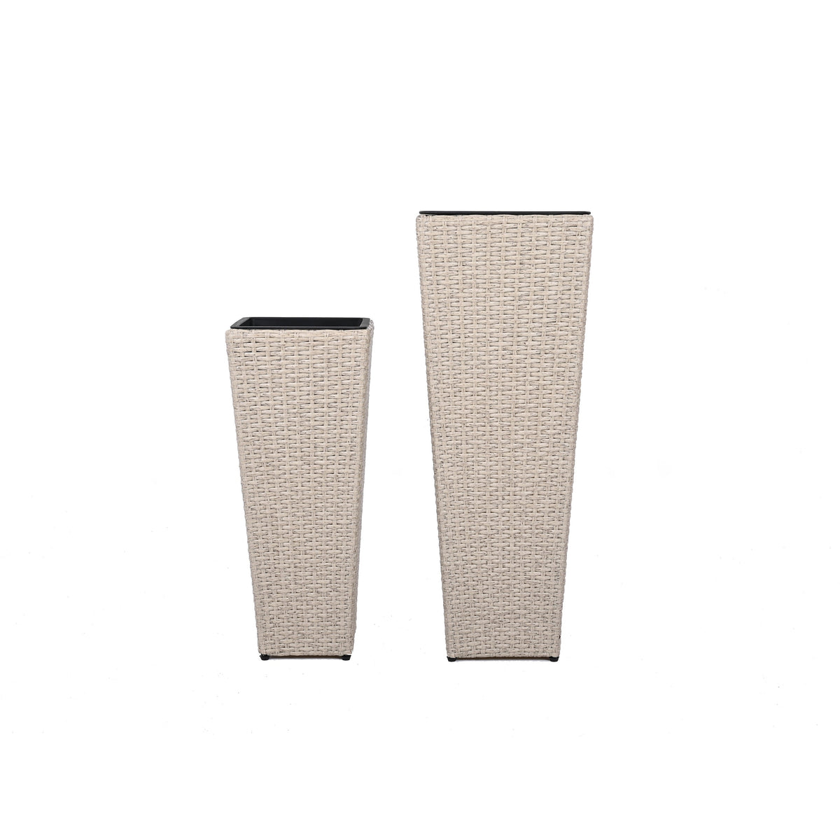 Outdoor PE Wicker Flower Pots, 2-Pcs Set, Beige, photo 5 of 10