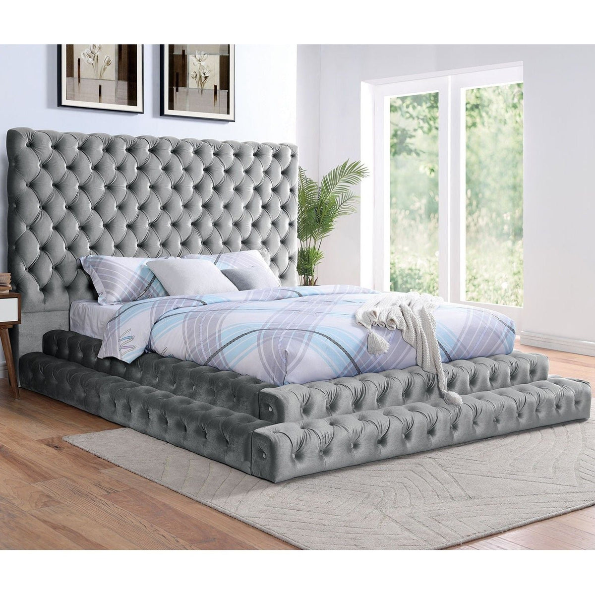 Tufted Oversized Headboard Platform Bed With Fully Upholstered Frame, photo 9 of 9