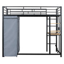 Loft Bed With Desk, Shelves, Power Outlet, LED Light And Wardrobe