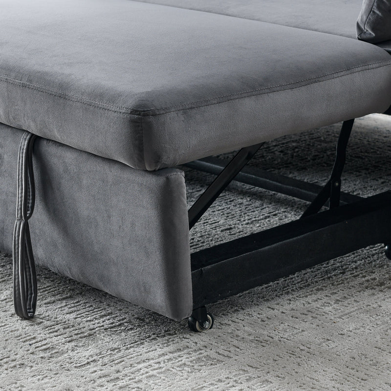 50" Velvet Upholstered Sleeper Sofa bed with Side Storage Pockets, Nailhead Design, 2-Seater Sofa with 2 Pillows and removeable Backrest Pull-out Sofa Bed for Small Spaces in Living Rooms