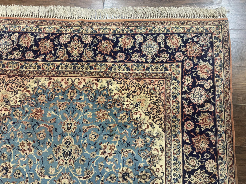 Light Blue Persian Isfahan Rug 5x8, Floral Medallion, Wool on Silk Foundation, Very Fine 530 KPSI, Handmade Carpet