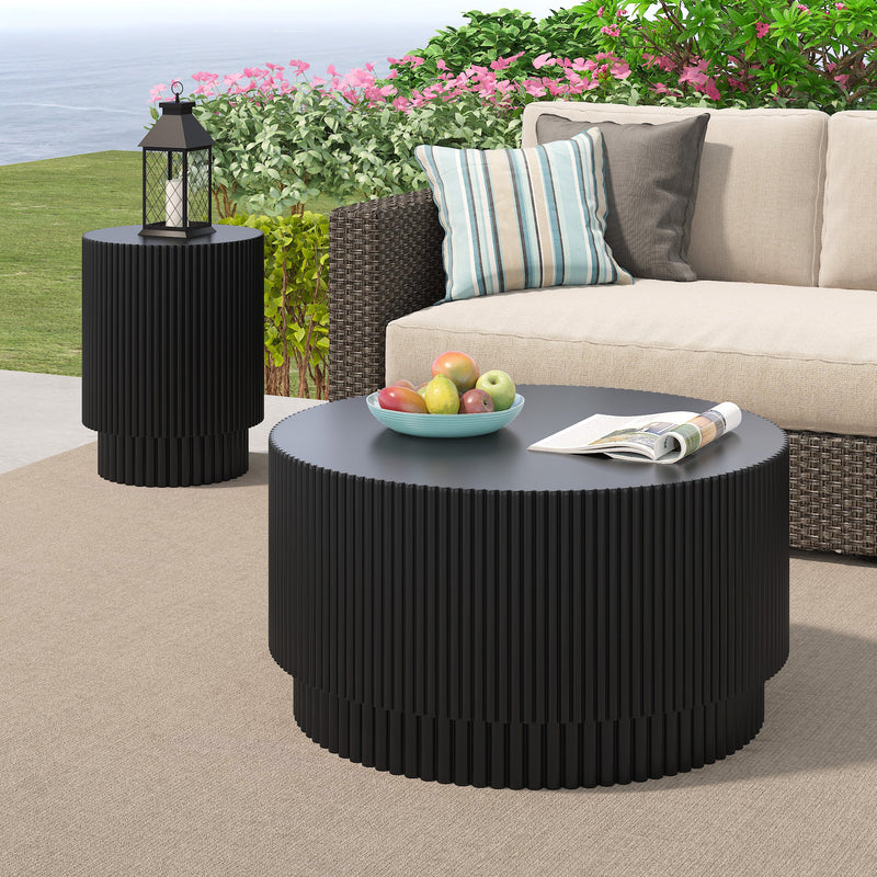 Walker Edison - 15.72-inch H-barrel coffee table, Nordic style, simple design, suitable for indoor and outdoor use, magnesium oxide material, suitable for living room, bedroom or garden sofa