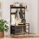 Hall Tree With 2 Movable Drawers, Shoe Storage, Shelves, Garment Racks, And 23 Hooks For Entryway - Rustic Brown by HouseOfZazla