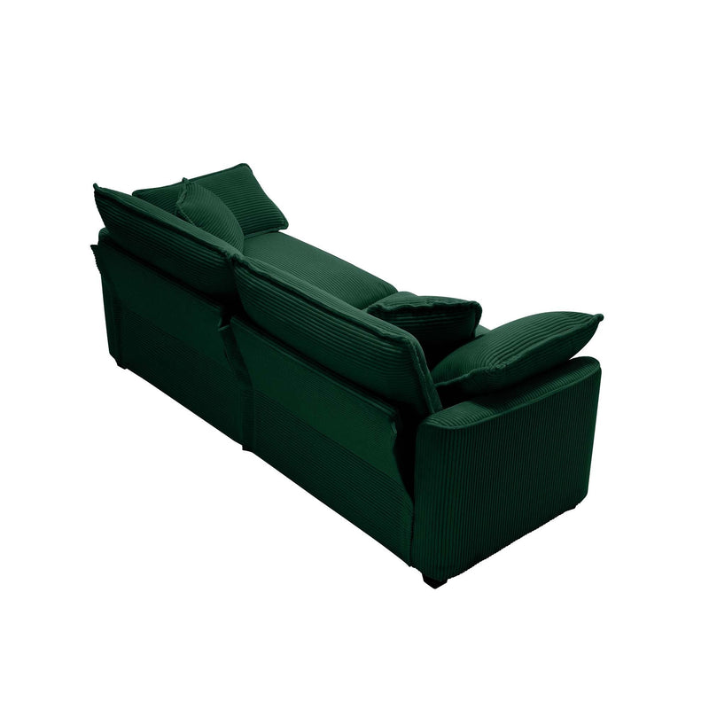 Modern Fabric Living Room Sofa with 4 Pillows, Upholstered Large Deep Seating Loveseat, Green Corduroy