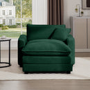 Classic Modern Comfortable Single Chair Deep Seat Sofa with Footstool, Green Corduroy Fabric, Living Room & Bedroom