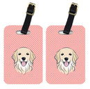 Checkerboard Pink Golden Retriever Luggage Tag