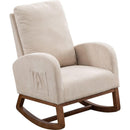 27.2"W Rocking Chair for Nursery, Polyester Glider Chair with High Back and Side Pocket, Rocking Accent Armchair with Rubber Wood Legs for Living Room/Bedroom.Beige