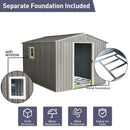 8Ft x 10Ft Outdoor Metal Storage Shed With Metal Floor Base, With Window - Gray by HouseOfZazla