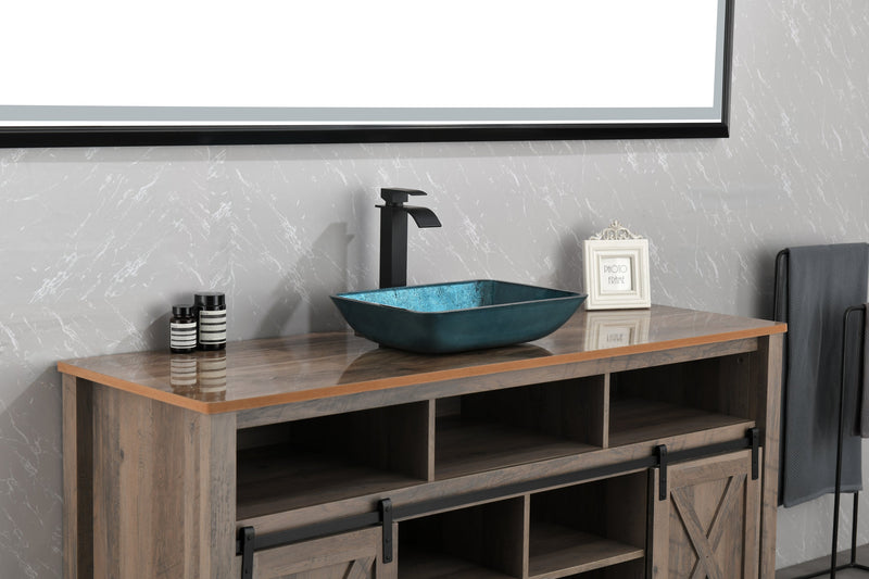 18.125" L -13.0" W -12.0" H Handmade Countertop Glass Rectangular Vessel Bathroom Sink Set in Blue Glass with Matte Black Single-Handle Single Hole Faucet and Pop Up Drain